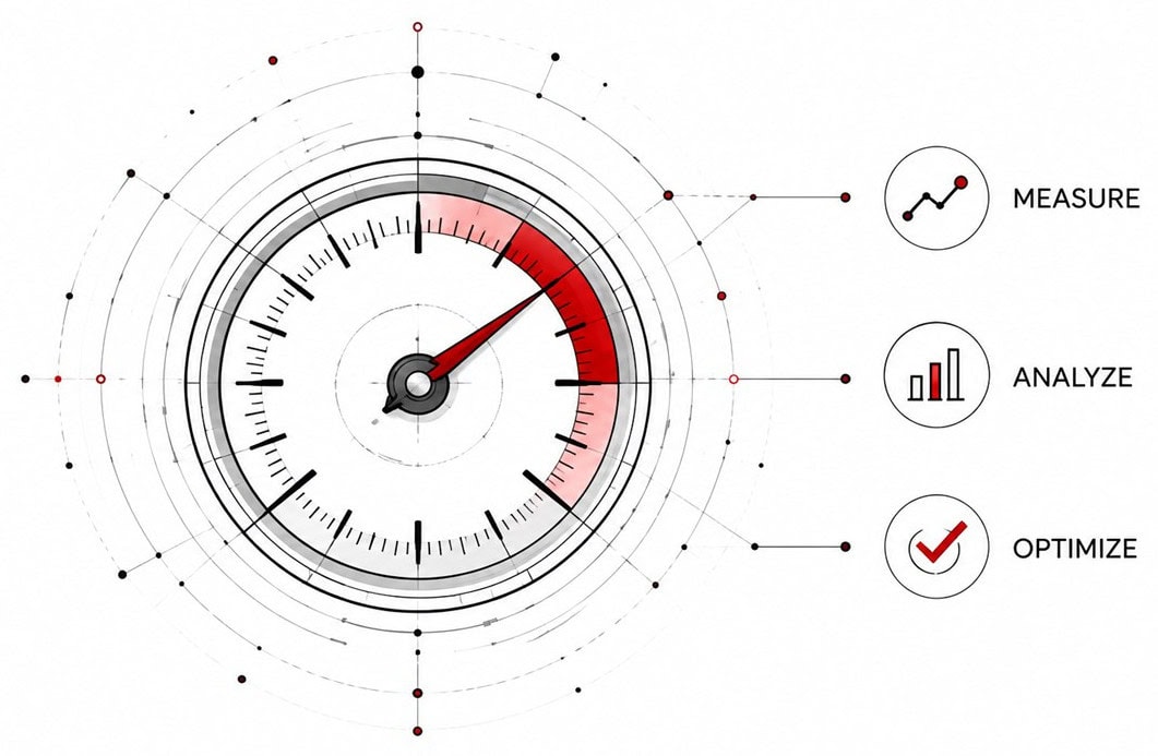 Gauge dial with measure, analyze and optimize markers