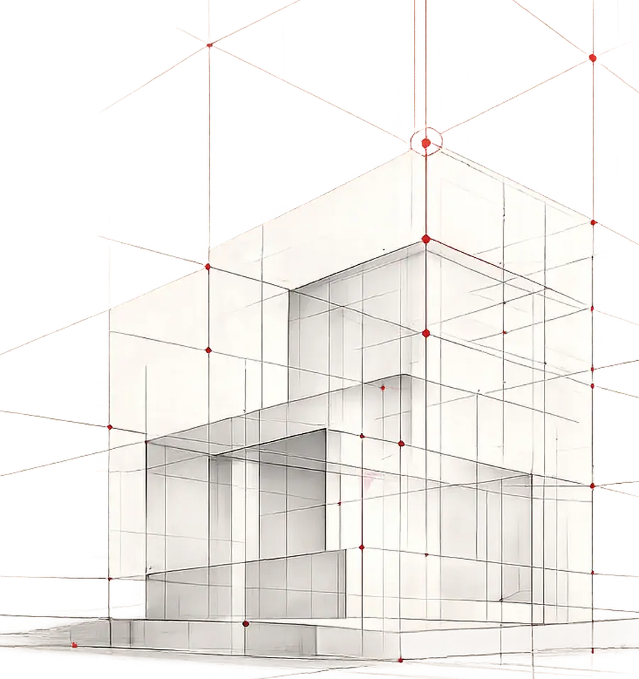 Wireframe drawing of a building structure under construction